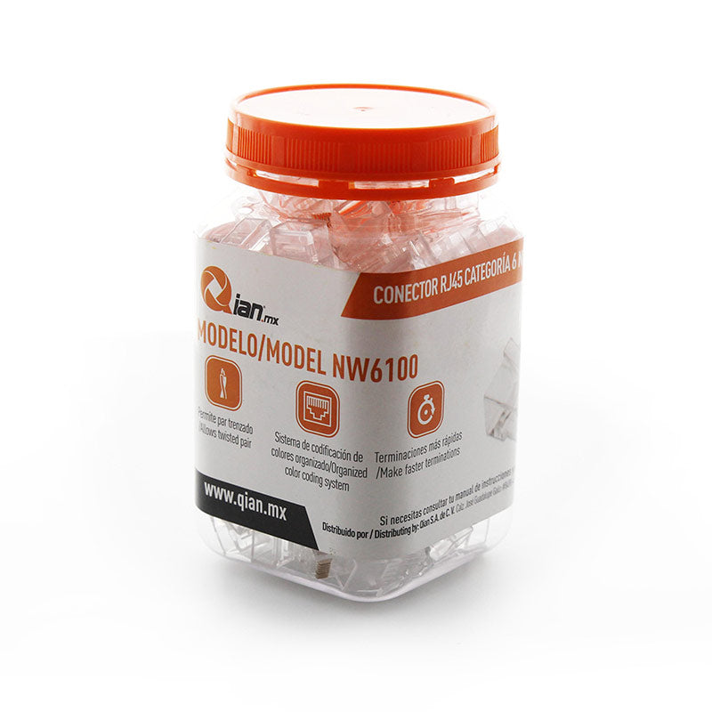 Conector Red RJ45 Qian  NW6100 - RJ45, Transparente, 10 Gbit/s Conector Red RJ45 Qian  NW6100 - RJ45, Transparente, 10 Gbit/s